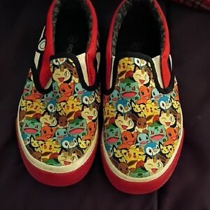 Kids Slip-On Character Sneakers in Red with Multicolor Pokémon Print